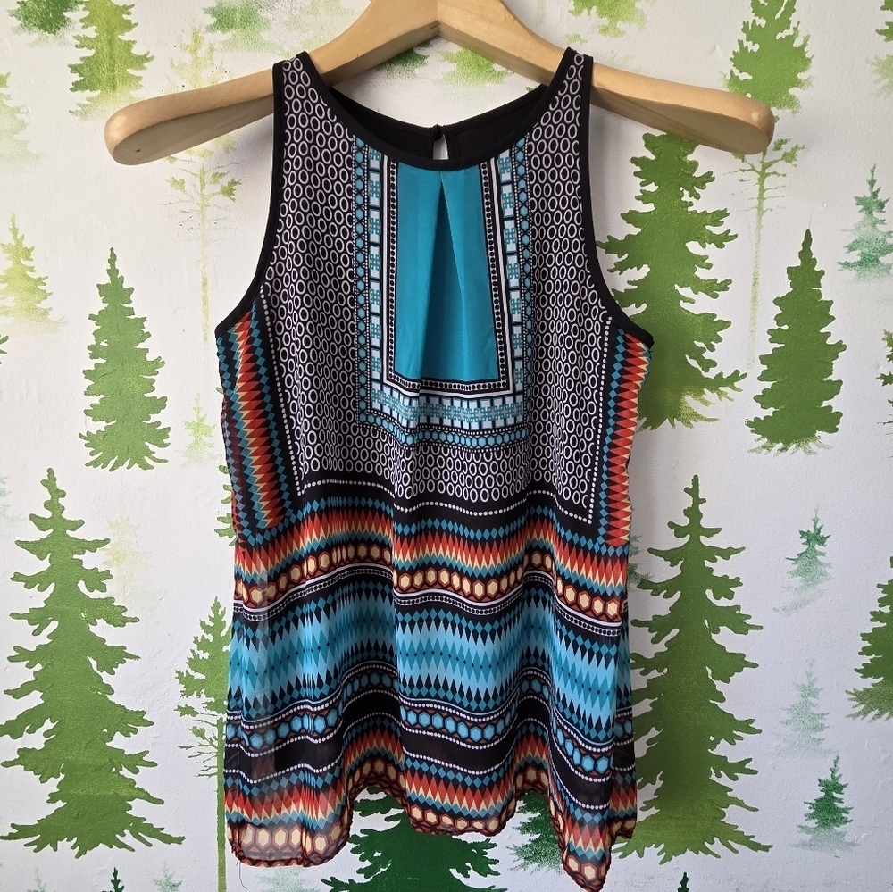 By & By Multicolor Geometric Tank Top Blouse
